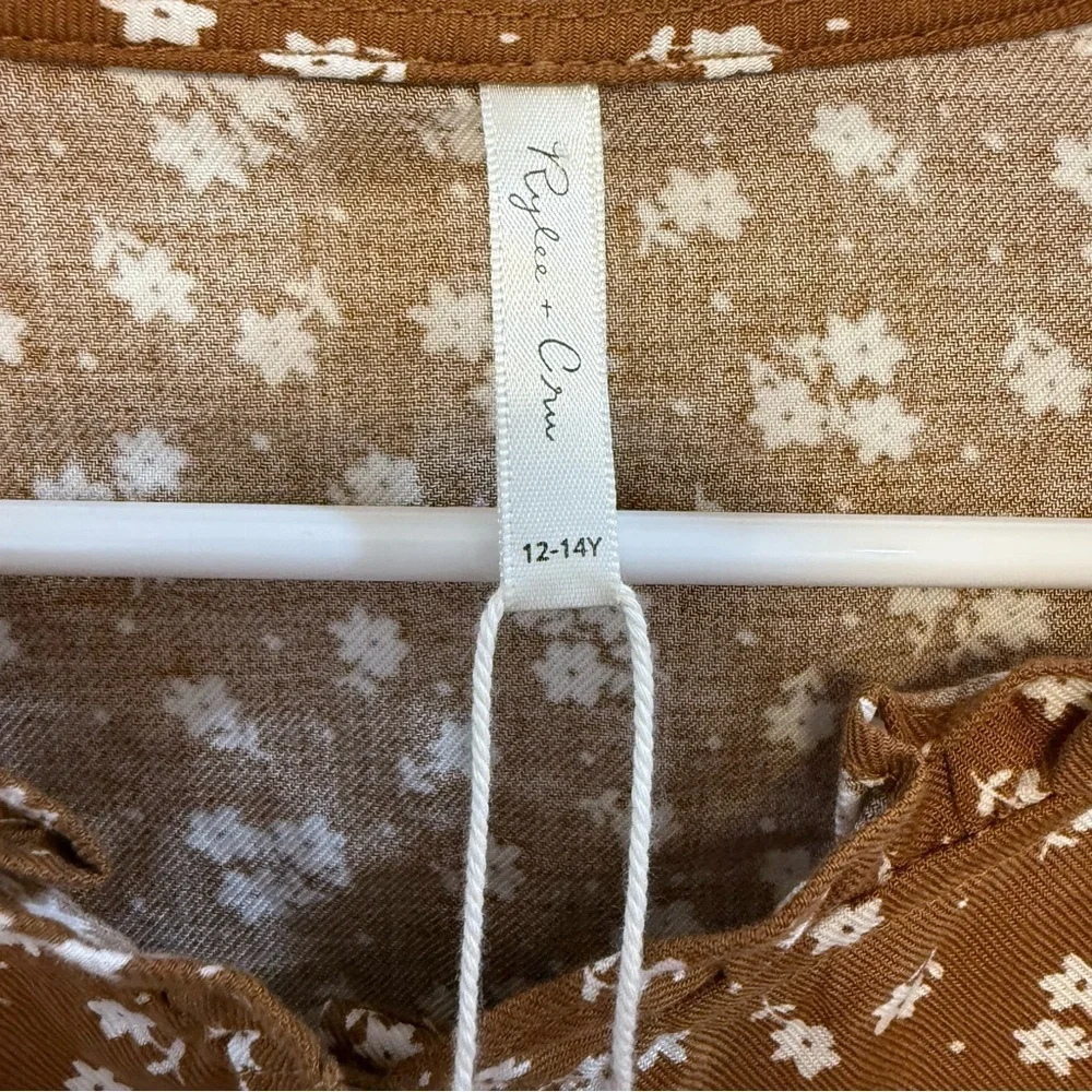RYLEE + CRU brown & cream Victoria Blouse | Camel floral sz 12-14yr